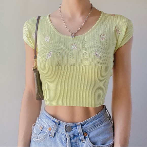 Free People - Lime Floral Embroidery Knit Top - Picture 3 of 4